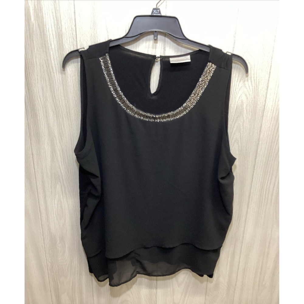 AVENUE Women's (Size 18/20) Sleeveless Scoop Neck Accent Layered Shirt Stretch